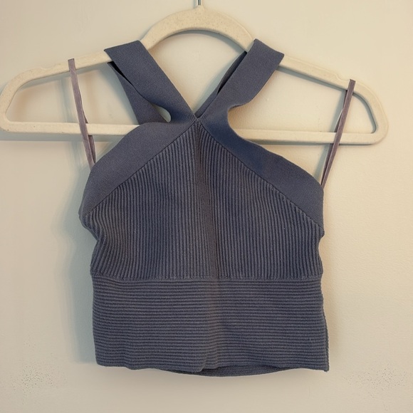 Abercrombie Blue Ribbed Sweater Haltet Crop Top Size Small - Picture 2 of 5